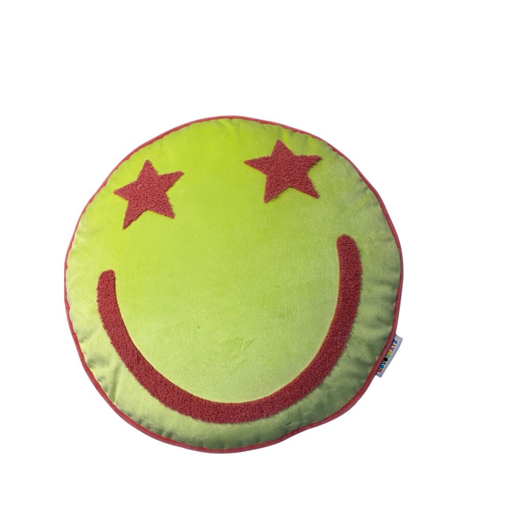 Novogratz smiley face round pillow yellow hot pink piping accents nwt preppy
